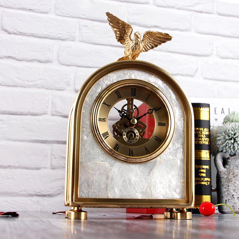 Luxury Decoration Pure Copper Table Clock Living Room Home Accessories Shell Eagle Clock Ornaments Gift Ornaments - Pacisia