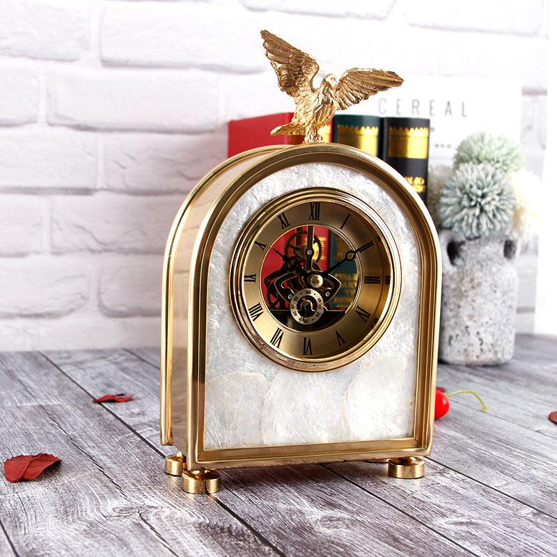 Luxury Decoration Pure Copper Table Clock Living Room Home Accessories Shell Eagle Clock Ornaments Gift Ornaments - Pacisia