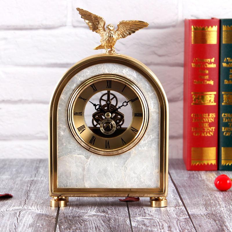 Luxury Decoration Pure Copper Table Clock Living Room Home Accessories Shell Eagle Clock Ornaments Gift Ornaments - Pacisia