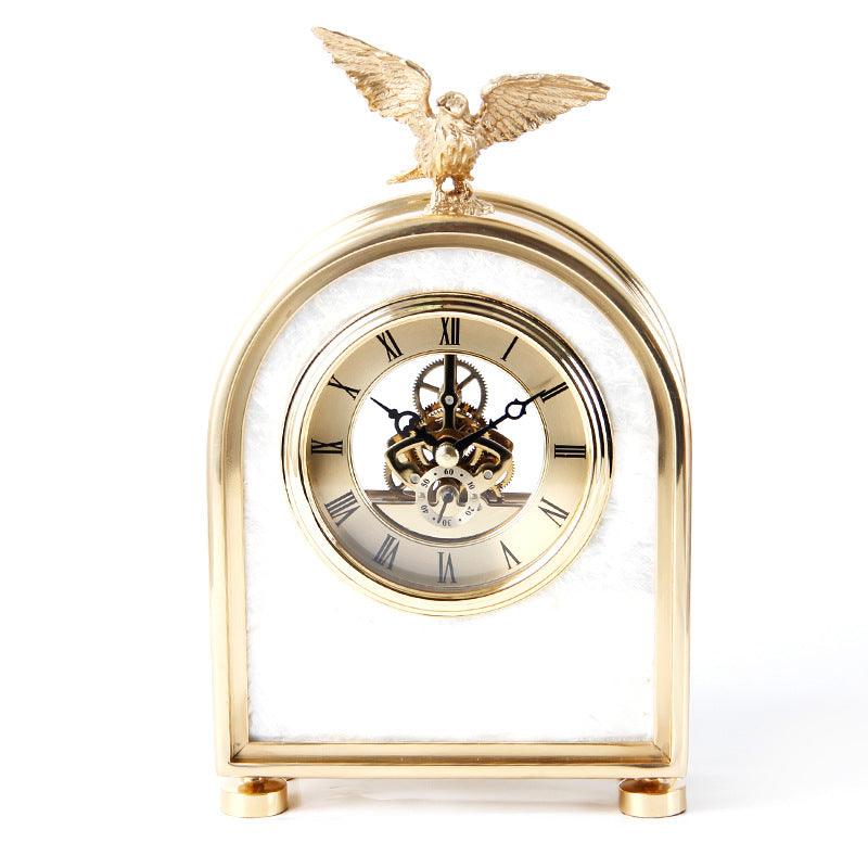 Luxury Decoration Pure Copper Table Clock Living Room Home Accessories Shell Eagle Clock Ornaments Gift Ornaments - Pacisia