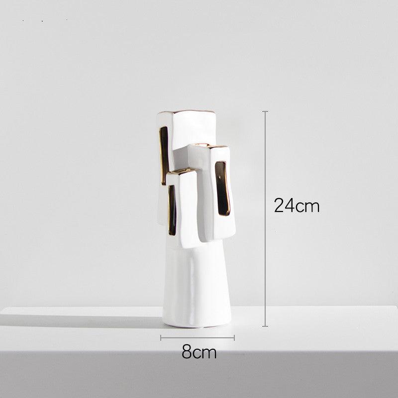 Special-Shaped Long Hole Gilded Vase Ceramic Simple Home Living Room Model Room Hotel Jewelry Decoration - Pacisia
