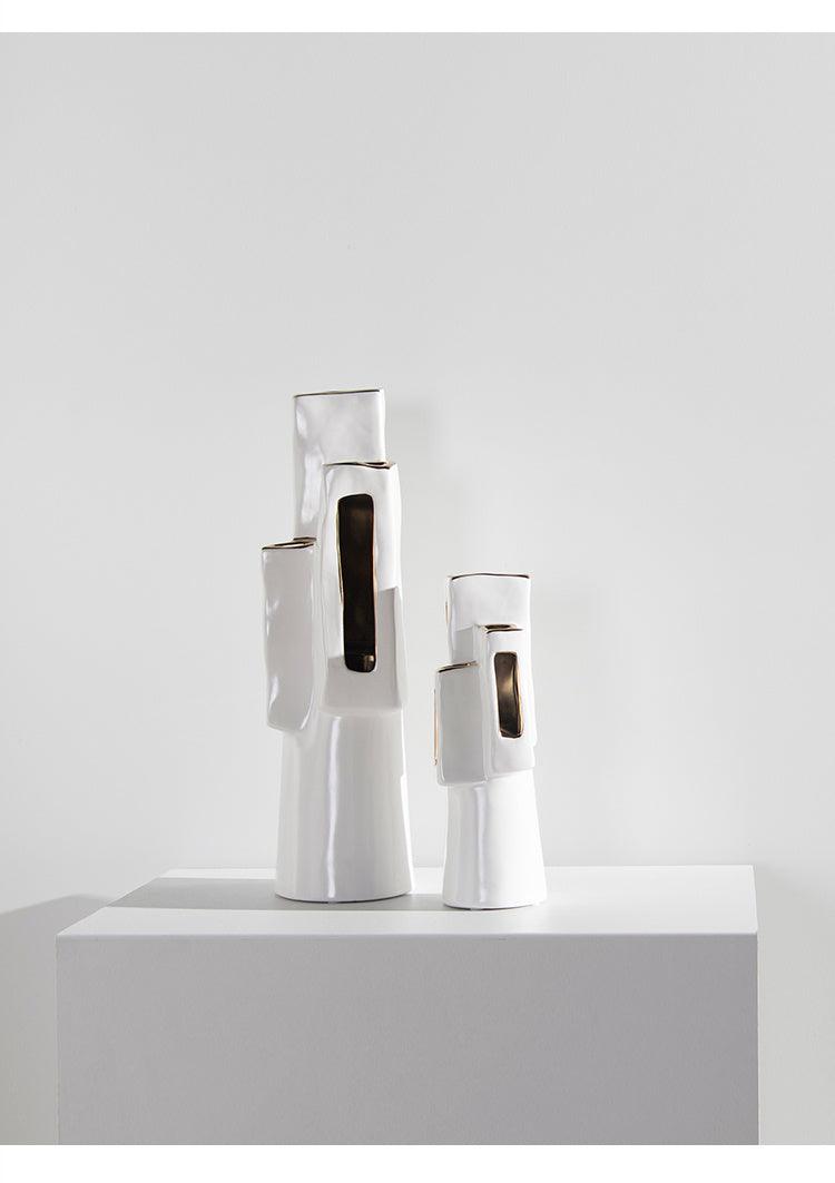 Special-Shaped Long Hole Gilded Vase Ceramic Simple Home Living Room Model Room Hotel Jewelry Decoration - Pacisia