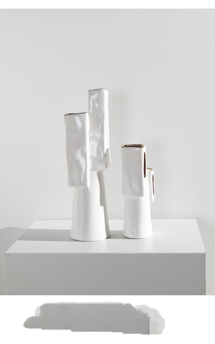 Special-Shaped Long Hole Gilded Vase Ceramic Simple Home Living Room Model Room Hotel Jewelry Decoration - Pacisia