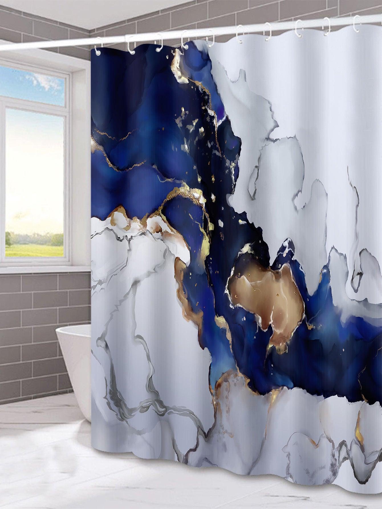 Marble Pattern Printed Polyester Shower Curtain Fabric Bathroom Partition Shower Curtain Hanging Curtain - Pacisia