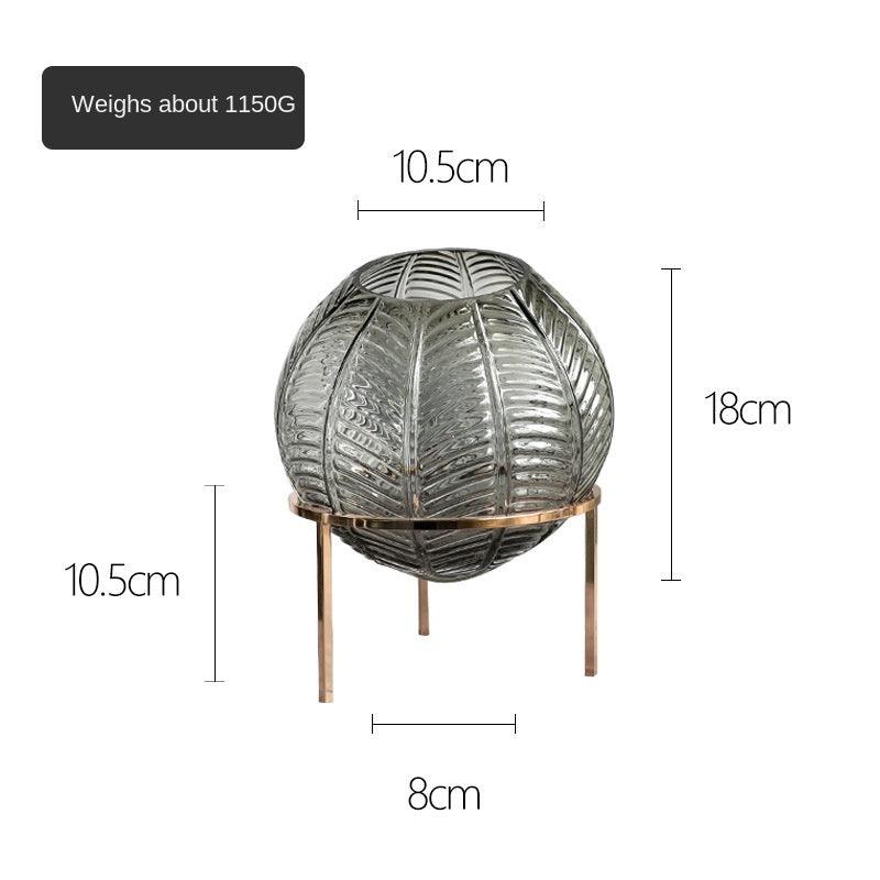 Nordic Leaf Pattern Ball Metal Frame Transparent Glass Vase High Grade European Flower Art Hydroponic Flower Arrangement Decoration - Pacisia