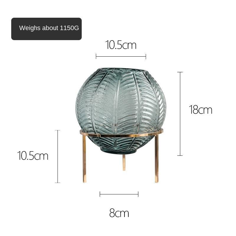 Nordic Leaf Pattern Ball Metal Frame Transparent Glass Vase High Grade European Flower Art Hydroponic Flower Arrangement Decoration - Pacisia