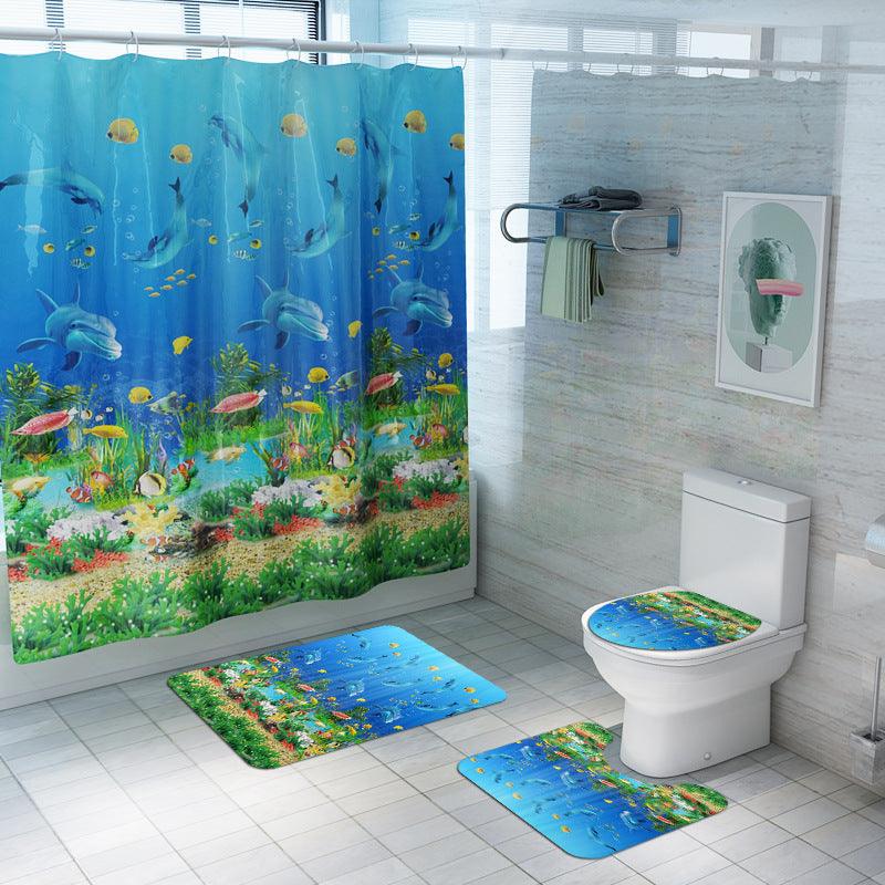 Non Slip Toilet Seat Cover Bath Mat Polyester Waterproof Shower Curtain Set Bathroom Carpet Home Decor Bathroom Foot Mat - Pacisia