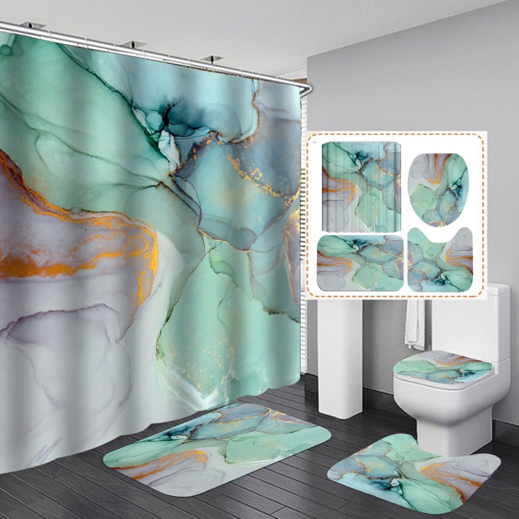 3D Art Geometric Shower Curtains in the Bathroom Waterproof Bath Curtain with Hook Sets Flannel Bath Mat Rugs Carpet Home Decor - Pacisia