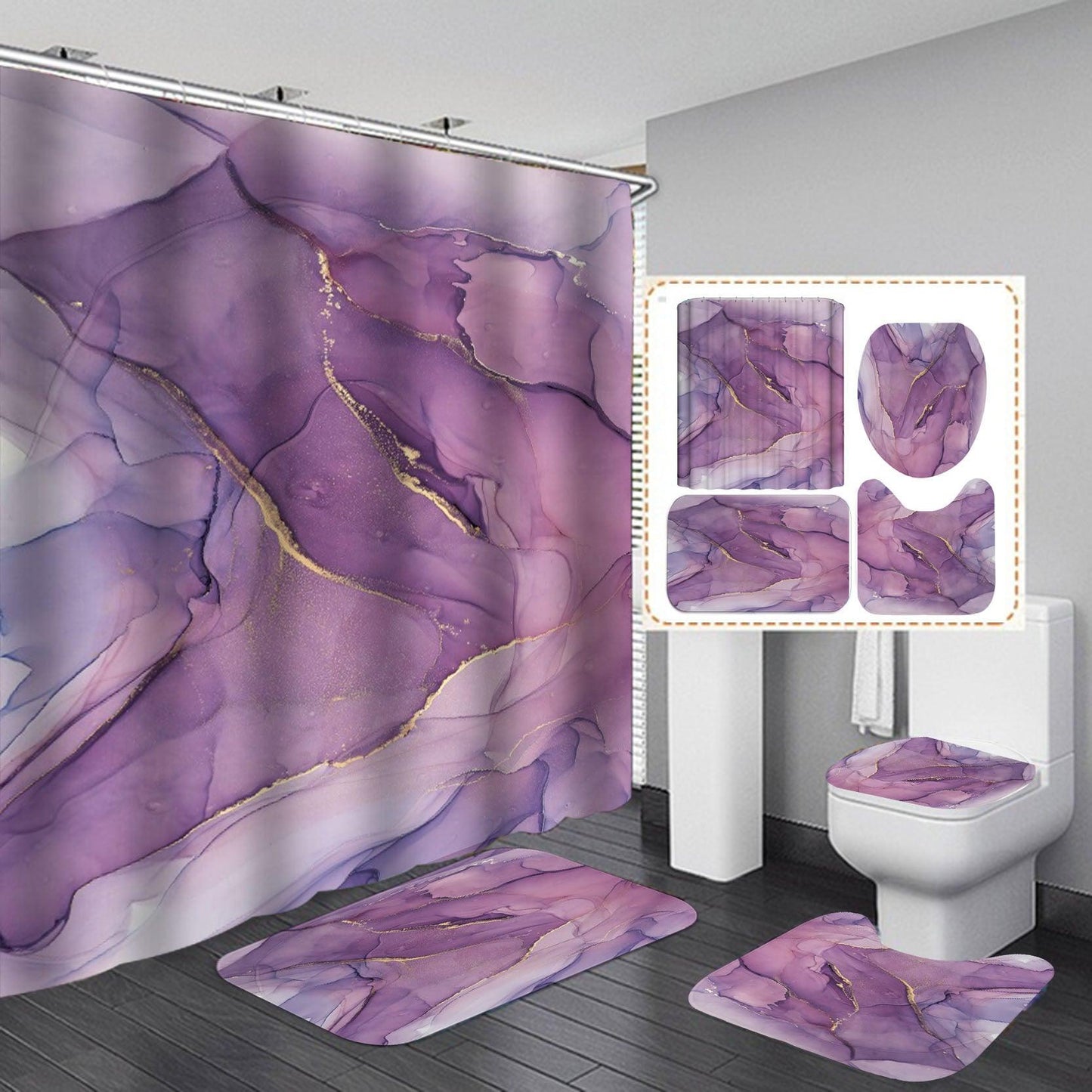 3D Art Geometric Shower Curtains in the Bathroom Waterproof Bath Curtain with Hook Sets Flannel Bath Mat Rugs Carpet Home Decor - Pacisia