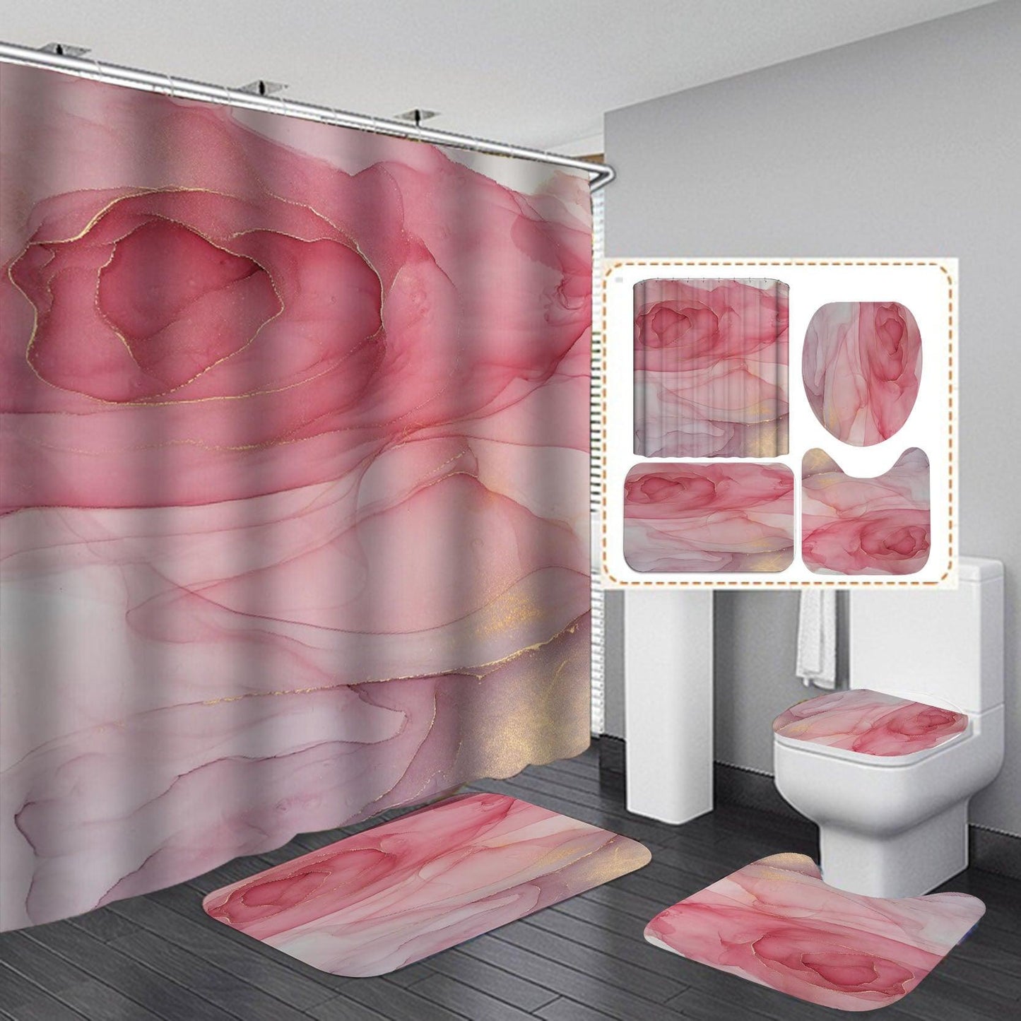 3D Art Geometric Shower Curtains in the Bathroom Waterproof Bath Curtain with Hook Sets Flannel Bath Mat Rugs Carpet Home Decor - Pacisia