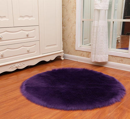 Round Soft Faux Sheepskin Fur Area Rugs for Bedroom Living Room Floor Shaggy Plush Carpet White Home Floor Mat Rug Bedside Rugs - Pacisia