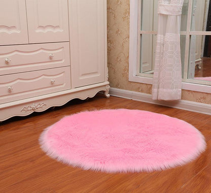 Round Soft Faux Sheepskin Fur Area Rugs for Bedroom Living Room Floor Shaggy Plush Carpet White Home Floor Mat Rug Bedside Rugs - Pacisia