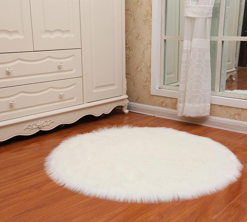 Round Soft Faux Sheepskin Fur Area Rugs for Bedroom Living Room Floor Shaggy Plush Carpet White Home Floor Mat Rug Bedside Rugs - Pacisia