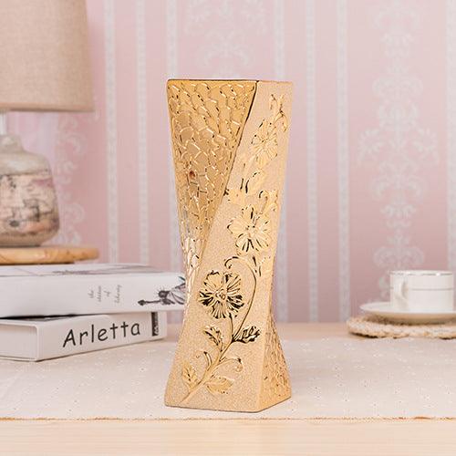 Ceramic Vase Desktop Office Decoration Vase Home Room Simple Chinese Floral Golden Ornaments - Pacisia