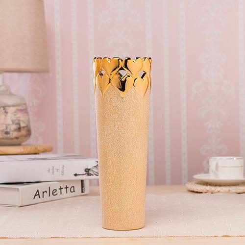 Ceramic Vase Desktop Office Decoration Vase Home Room Simple Chinese Floral Golden Ornaments - Pacisia