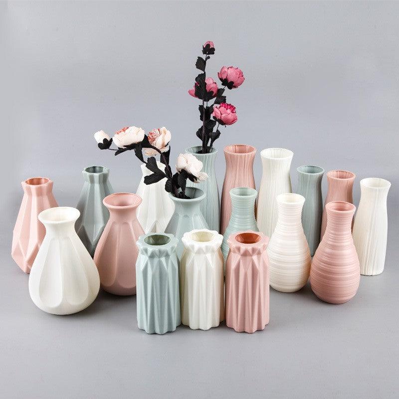 Plastic Vase Fashion Simple Anti-Drop Imitation Ceramic Vase Home Decoration Ornaments - Pacisia