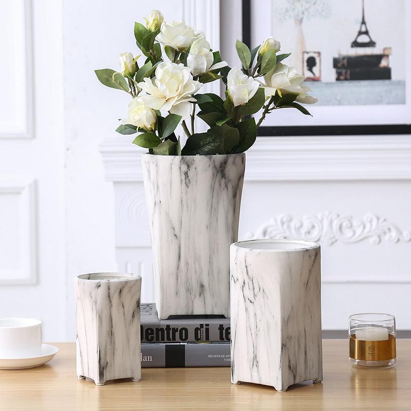 Modern Minimalist Marbled Ceramic Vase Dried Flower Flower Arrangement Living Room Decoration Creative Home Vase - Pacisia