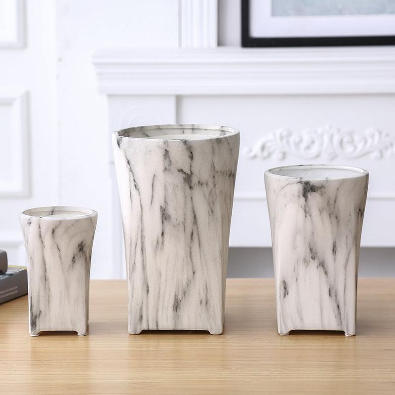 Modern Minimalist Marbled Ceramic Vase Dried Flower Flower Arrangement Living Room Decoration Creative Home Vase - Pacisia