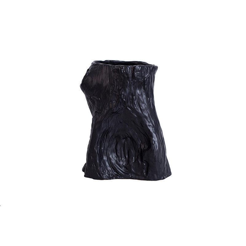 Nordic Simple Black And White Ceramic Creative Stump Vase Fashion Home Villa Model Room Soft Decoration Handicraft Flower - Pacisia