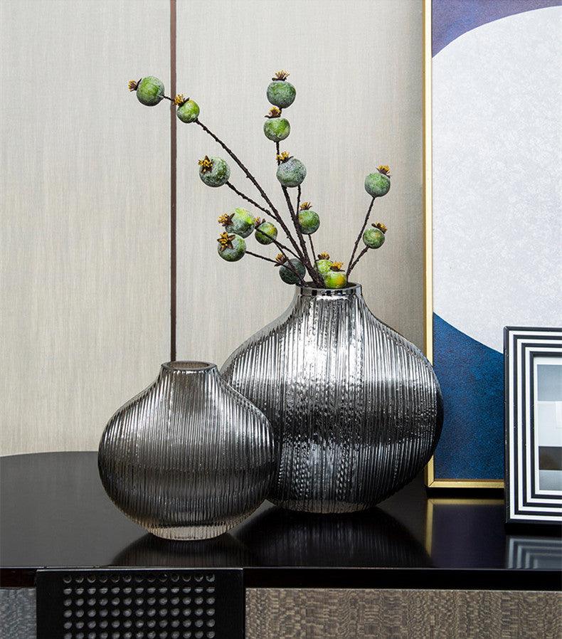 Silver Striped Glass Vase Flower Arrangement Hydroponic Accessories Modern Home Decor Accessories - Pacisia