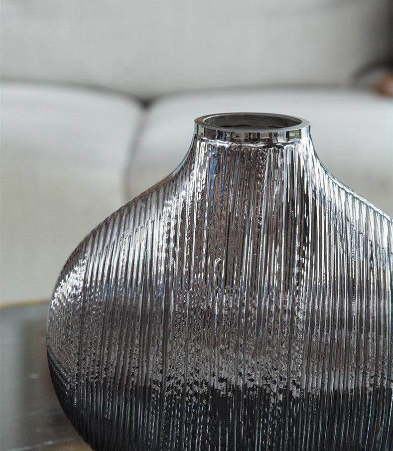 Silver Striped Glass Vase Flower Arrangement Hydroponic Accessories Modern Home Decor Accessories - Pacisia