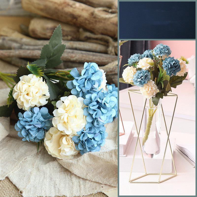 Nordic ins Geometric Vase Light Luxury Metal Iron Decoration Living Room Flower Arrangement Creative Home Glass Flower Stand Decoration - Pacisia