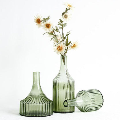 Green Striped Glass Vase, Flower Ware, Hydroponics Bottle, Glass Crafts, Home Decoration And Decoration Articles - Pacisia