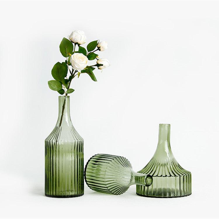 Green Striped Glass Vase, Flower Ware, Hydroponics Bottle, Glass Crafts, Home Decoration And Decoration Articles - Pacisia