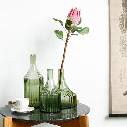 Green Striped Glass Vase, Flower Ware, Hydroponics Bottle, Glass Crafts, Home Decoration And Decoration Articles - Pacisia