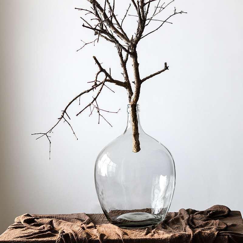 Japanese Bell Horse Drunk Wood Nantian Bamboo Nordic Style Simple Thin Mouth Big Belly Bottle Vase Transparent Indoor Flower Arranging Device - Pacisia