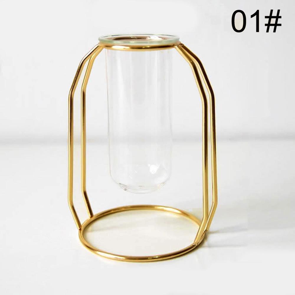 Nordic Minimalist Wrought Iron Geometric Glass Test Tube Hydroponic Vase Home Desktop Decoration - Pacisia