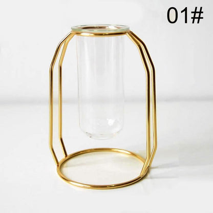 Nordic Minimalist Wrought Iron Geometric Glass Test Tube Hydroponic Vase Home Desktop Decoration - Pacisia