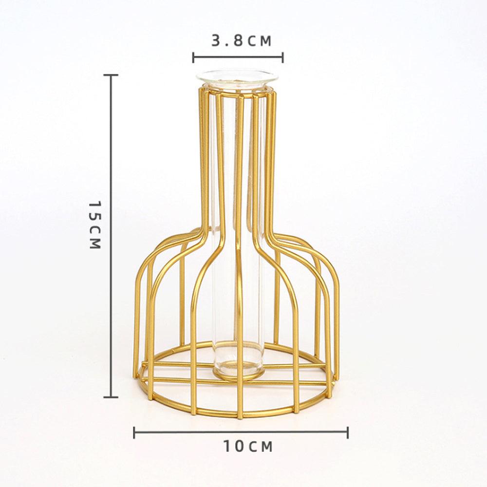 Nordic Minimalist Wrought Iron Geometric Glass Test Tube Hydroponic Vase Home Desktop Decoration - Pacisia