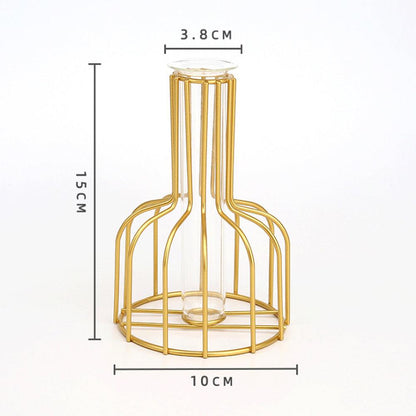 Nordic Minimalist Wrought Iron Geometric Glass Test Tube Hydroponic Vase Home Desktop Decoration - Pacisia