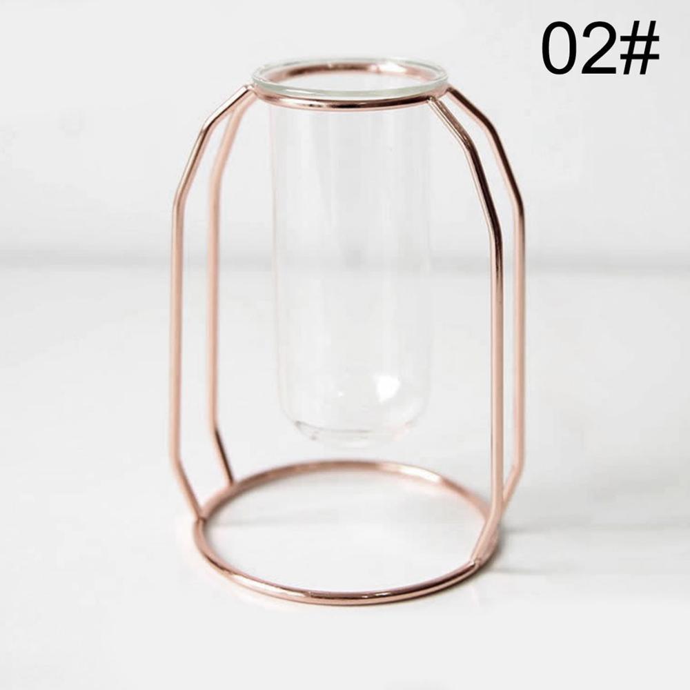 Nordic Minimalist Wrought Iron Geometric Glass Test Tube Hydroponic Vase Home Desktop Decoration - Pacisia