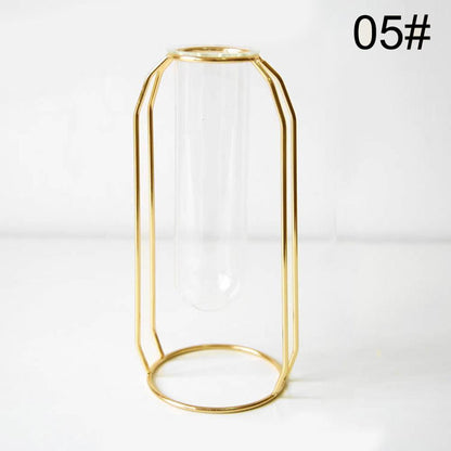 Nordic Minimalist Wrought Iron Geometric Glass Test Tube Hydroponic Vase Home Desktop Decoration - Pacisia