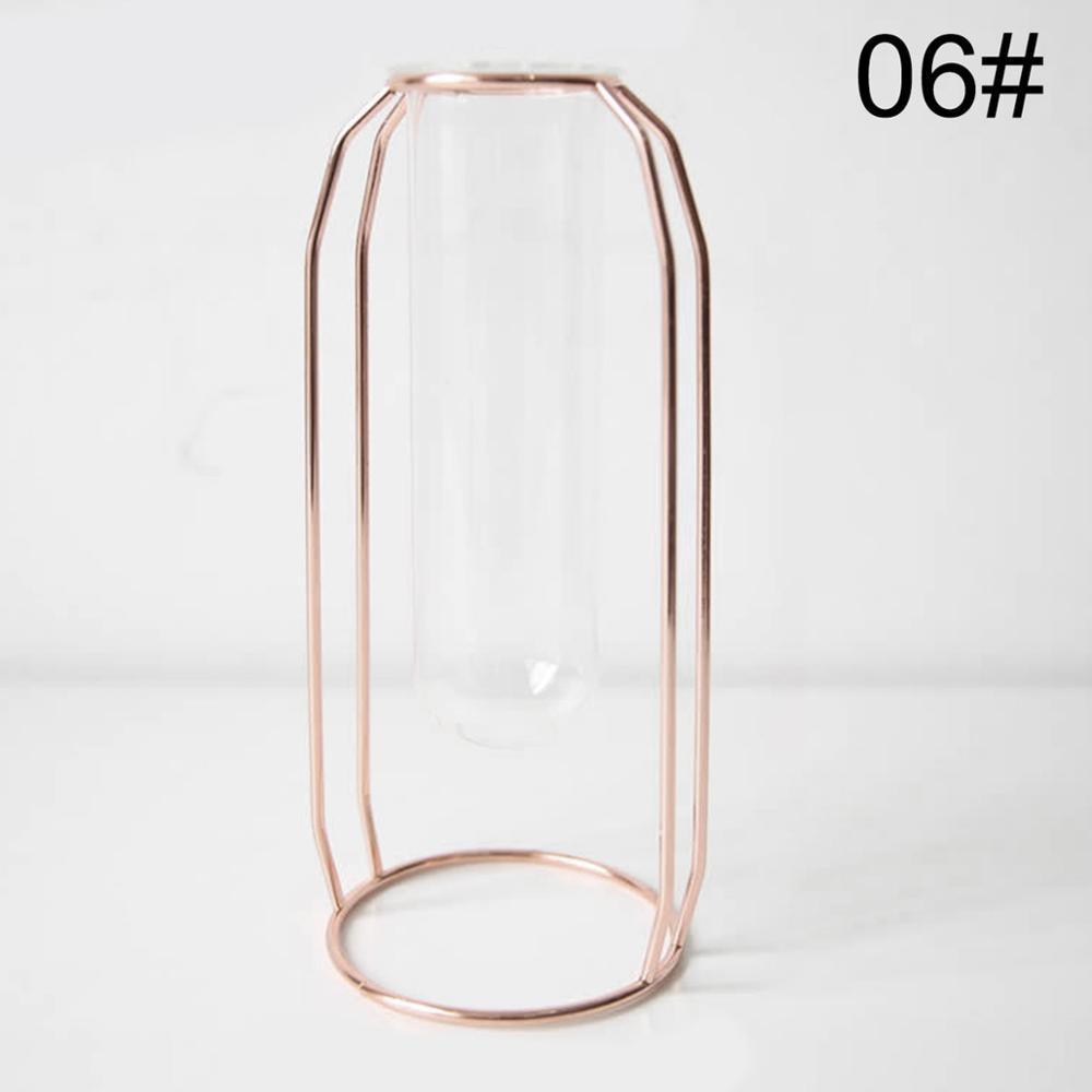 Nordic Minimalist Wrought Iron Geometric Glass Test Tube Hydroponic Vase Home Desktop Decoration - Pacisia