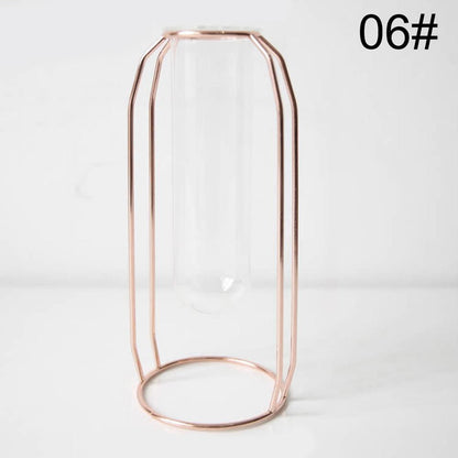 Nordic Minimalist Wrought Iron Geometric Glass Test Tube Hydroponic Vase Home Desktop Decoration - Pacisia