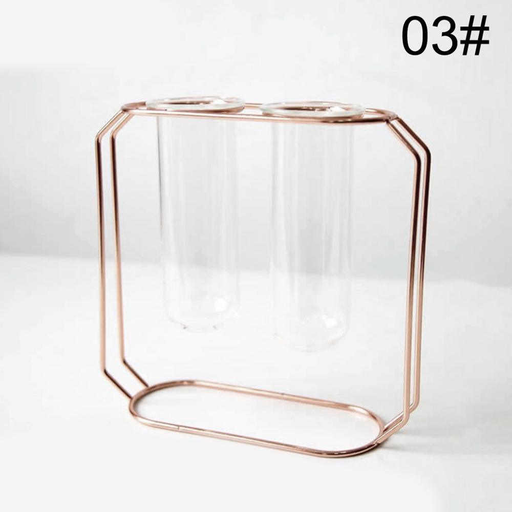 Nordic Minimalist Wrought Iron Geometric Glass Test Tube Hydroponic Vase Home Desktop Decoration - Pacisia