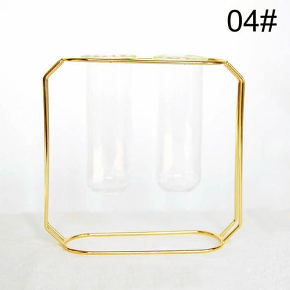 Nordic Minimalist Wrought Iron Geometric Glass Test Tube Hydroponic Vase Home Desktop Decoration - Pacisia