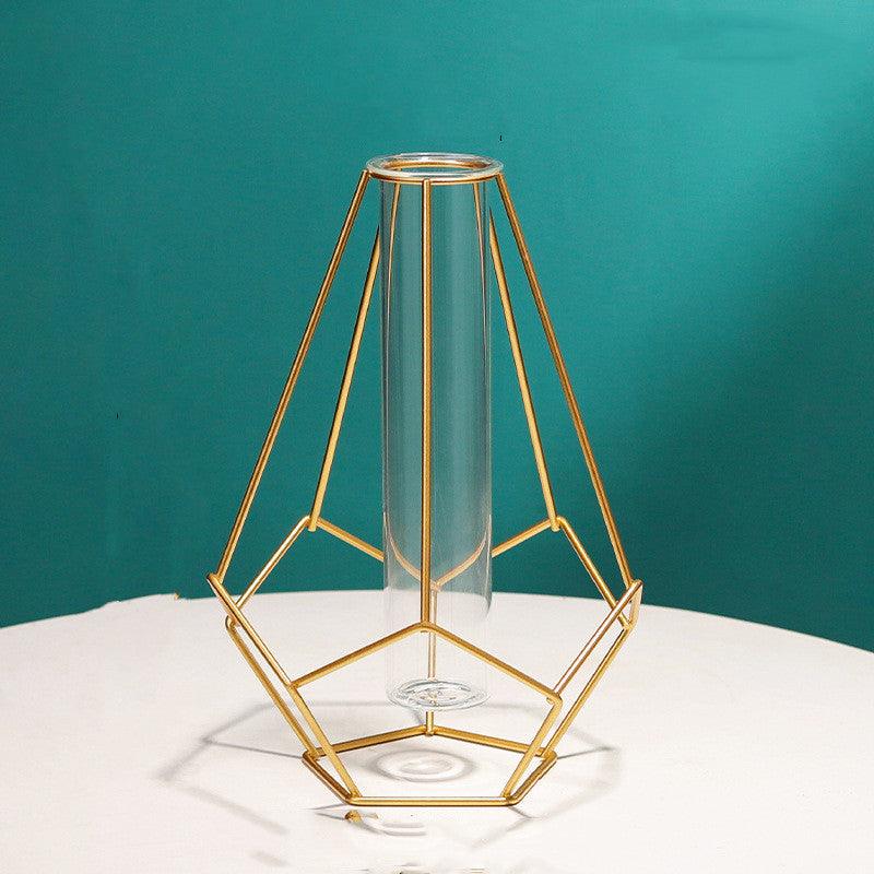 Nordic Minimalist Wrought Iron Geometric Glass Test Tube Hydroponic Vase Home Desktop Decoration - Pacisia