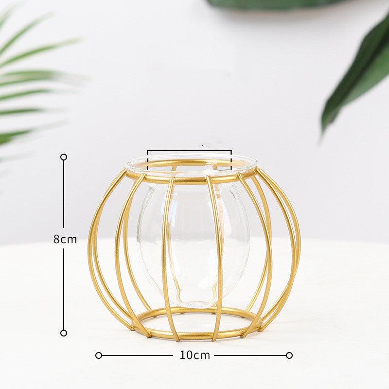 Nordic Minimalist Wrought Iron Geometric Glass Test Tube Hydroponic Vase Home Desktop Decoration - Pacisia