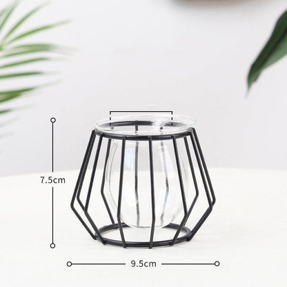 Nordic Minimalist Wrought Iron Geometric Glass Test Tube Hydroponic Vase Home Desktop Decoration - Pacisia