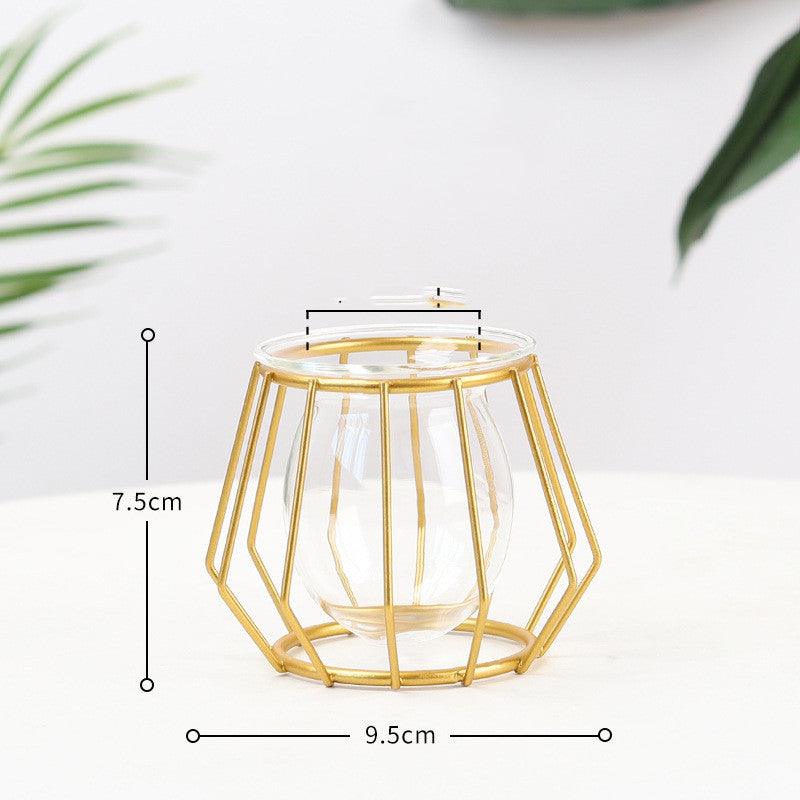 Nordic Minimalist Wrought Iron Geometric Glass Test Tube Hydroponic Vase Home Desktop Decoration - Pacisia