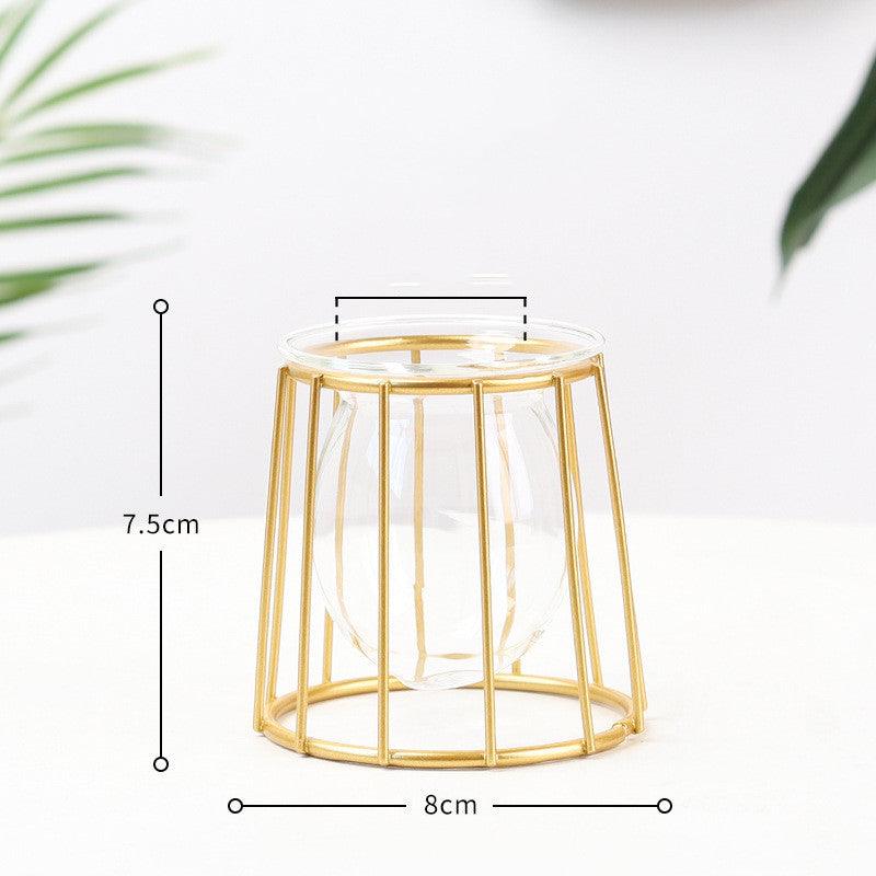 Nordic Minimalist Wrought Iron Geometric Glass Test Tube Hydroponic Vase Home Desktop Decoration - Pacisia