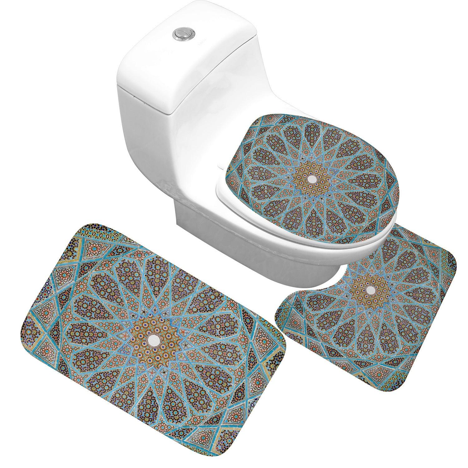 Receiving Bag Three-piece Toilet Bathroom Toilet Carpet Non-slip Absorbent Toilet Floor Mat Classic Pattern - Pacisia