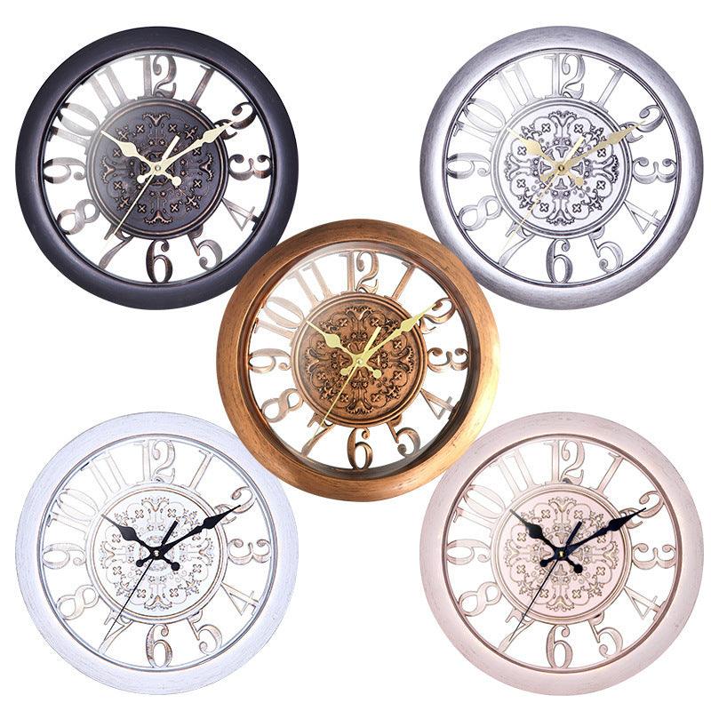 European Retro Wall Clock Home Round Clock 11 Inch Living Room Clock Creative Wall Clock Quartz Clock - Pacisia