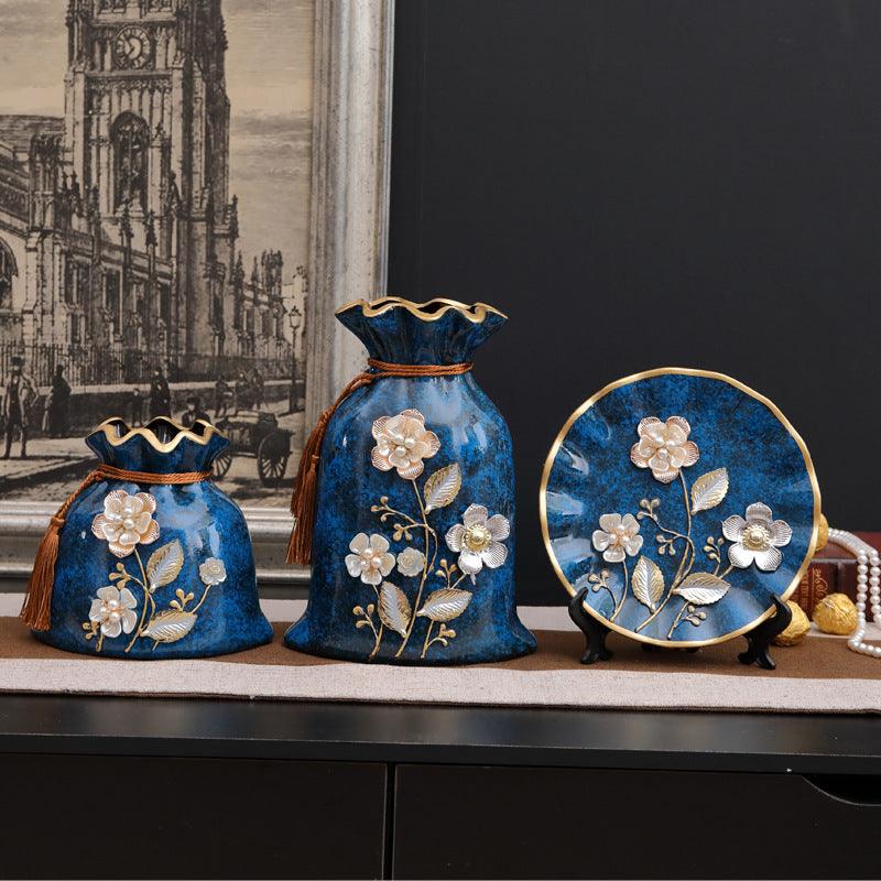Creative Wedding Gift Home Furnishings Retro Ceramic Vase Living Room Three-Piece Wine Cabinet Decoration Ornaments - Pacisia