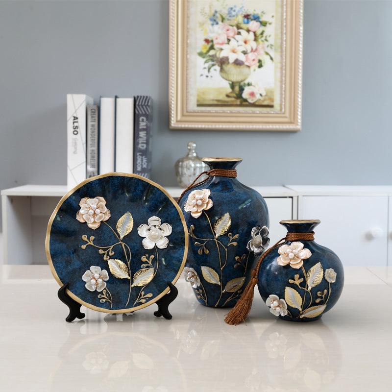 Creative Wedding Gift Home Furnishings Retro Ceramic Vase Living Room Three-Piece Wine Cabinet Decoration Ornaments - Pacisia