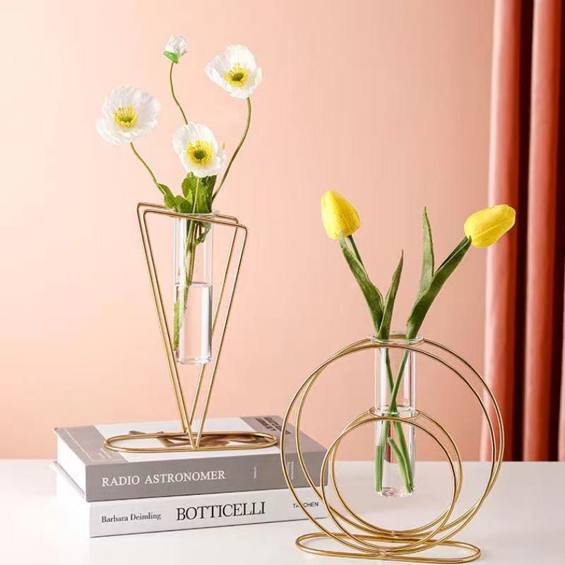Nordic Style Simple Geometric Metal Wrought Iron Transparent Glass Hydroponic Vase - Pacisia